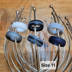 6 Pack - Silicone Wedding Bands Size 11- White, Gray, Charcoal, Navy